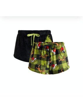 The Grinch Womens Plush Lounge Shorts Set Black & Green 2X
